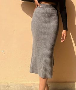 Grey Knit Midi Skirt