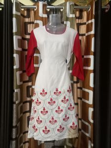 New White With Red Color Kurta Pack Of 1