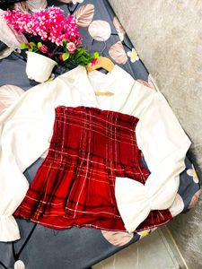 Red Plaid Top With White Shirt