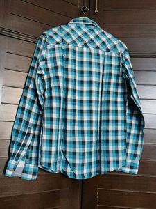 Mufti Men Teal green &amp; White Checkered Shirt
