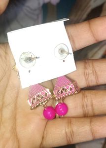 Pink Flower Jhumka Earrings
