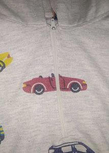 White Hoodie With Car Print