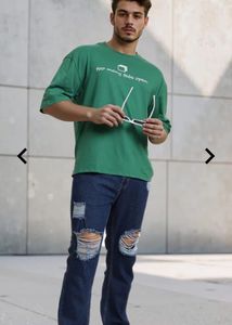 street full length heavy distressed straight jeans