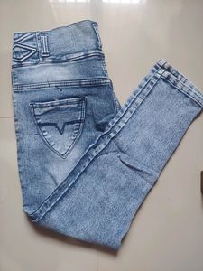 Scratched Denim Blue Jeans