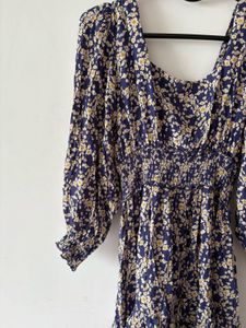 Blue Floral Backless Dress