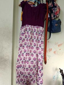 Burgundy & Floral Print Maxi Dress