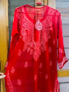 Red Embroidered Kurta