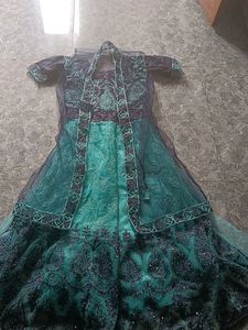 Navy Blue And Cyan Colour Ethinc Gown With Coat