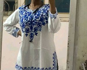 Embroidered White short  Kurta