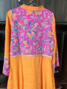 Orange &amp; Floral Anarkali Dress