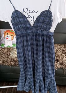 Checked Flare Dress With T Shirt Attached