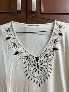 M&amp;S Embellished Cream T-Shirt