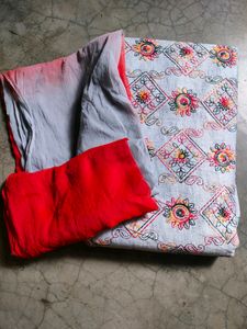 Unstitched Cotton Kurta Set Material With Dupatta