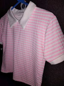 Pink Striped Collared Top
