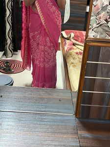 Daily uses Pink Floral Chiffon Saree