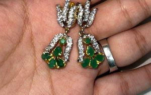 Green And White Stone  Earrings