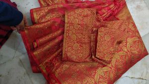 Elegant Red &amp; Gold Saree with Blouse