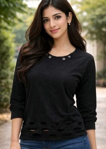 Stylish Black Long Sleeve Top [C8]