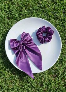 Chic Purple Satin Hair Bow &amp; Scrunchie Duo