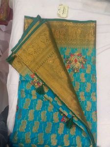 Elegant Teal &amp; Gold Saree