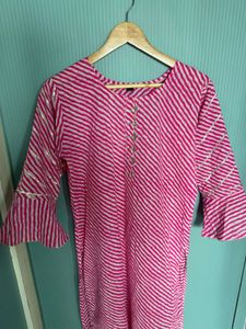 Pink Lehariya Kurti For Women