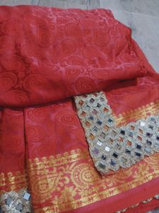 Mirror Work Saree🧡🤍