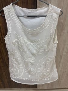 White Embroidered Tank Top