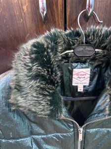 Green Puffer Jacket with Faux Fur