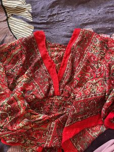 Red Patterned Crop Top