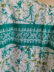 printed green and white short kurti