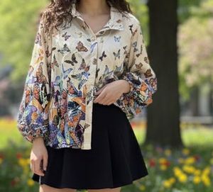 Butterfly Print Button-Down Shirt