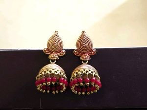 Traditional ethnic Gold Plated With Red Pearls Jhu