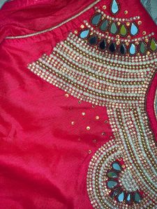 Pink Blouse With Mirror Work