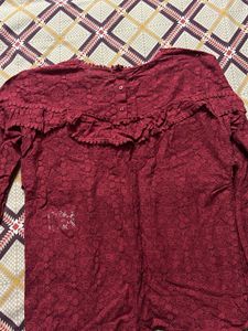 Burgundy Lace Ruffle Top