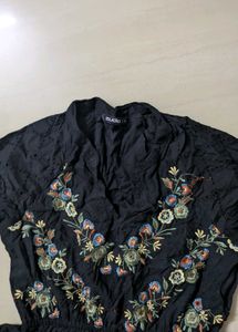 Floral Embroidered Black Mini Dress