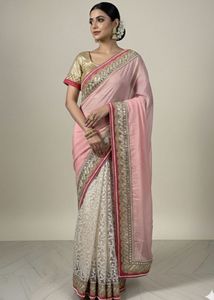 Elegant Pink & White Saree