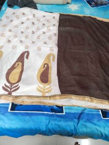 Preety Brown N White Saree
