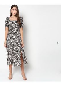 Never Used Harpa Black floral Printed ALine Dress