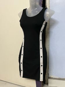 Black Mini Dress with Button Detail