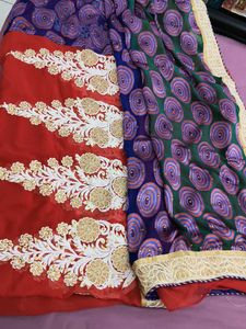 Maroon &amp; Gold Embroidered Saree Fabric