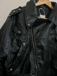 Vintage Cropped Leather Moto Rider Jacket