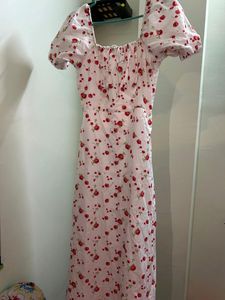 White_red Colour Flower Rose Printed Dress