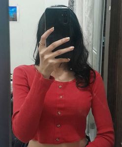 Red Long Sleeve Crop Top