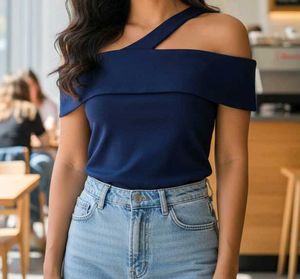 Navy Blue Off-Shoulder Top