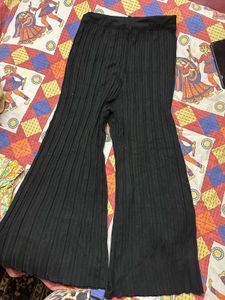 Black Ribbed Wide Leg Pants