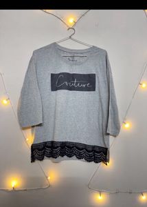 Grey Lace Detail Top