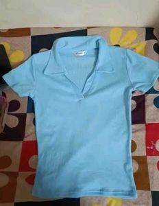 Blue Ribbed Polo Bodysuit