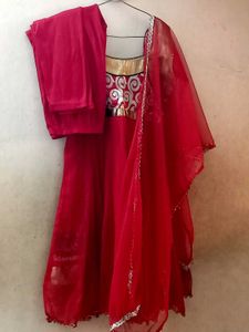 Gold With Red Colour Anarkali Set
