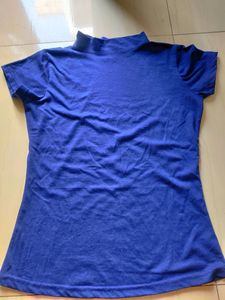 High Neck Blue Fitted Top