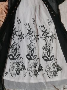 Trendy Stylish White Dress With Black Net Overcoat